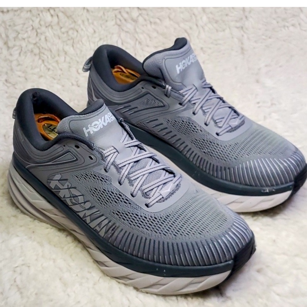 Hoka 10.5 One One Men's Gray and Dark Green Athletic Shoes. Non-smoking Home.